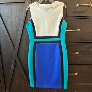 Calvin Klein Colorblock Dress - Blue, Green, and White